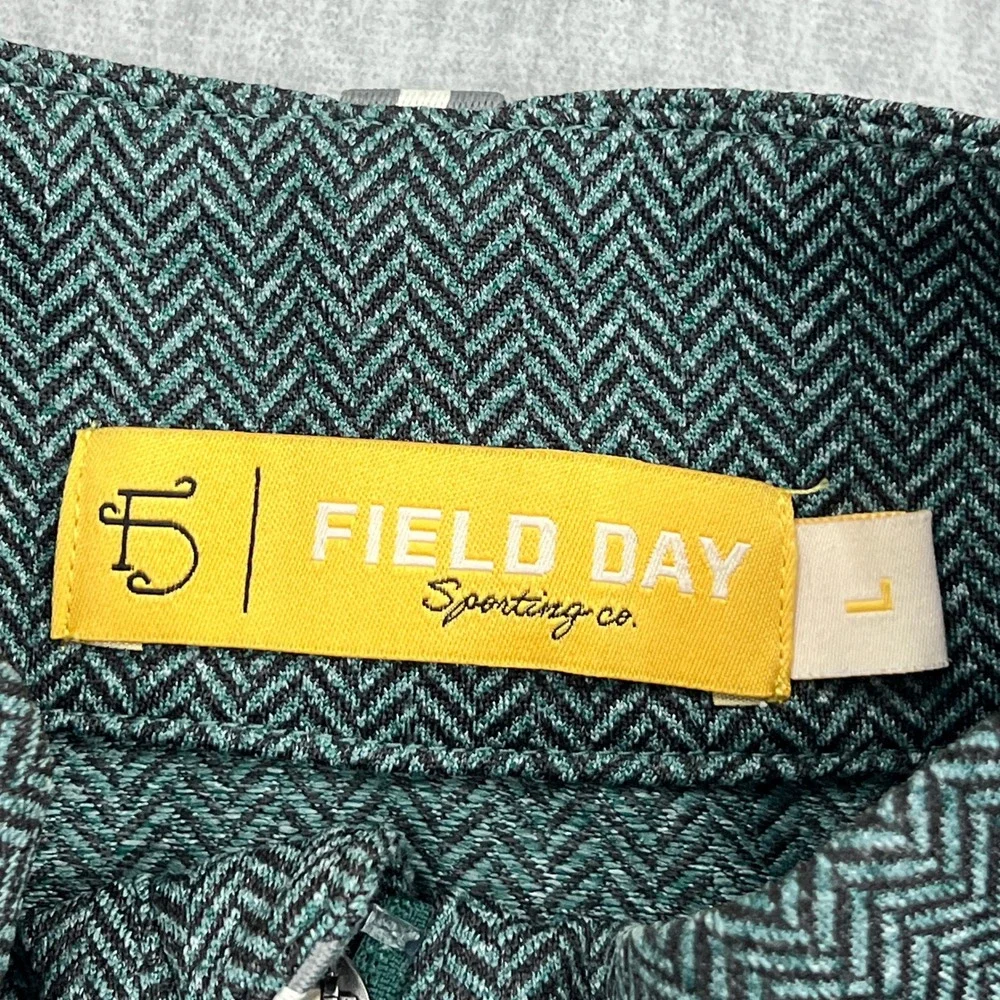 Field Day Sporting Co 1/4 Zip Pullover Mens Large Green Herringbone Stretch Golf